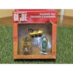 GI JOE Land Adventurer Hasbro Christmas Ornament 3 Piece Set New Damaged Box